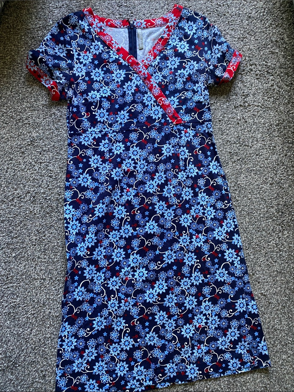 Hanna Andersson Navy Blue Floral Wrap Dress with Red Trim